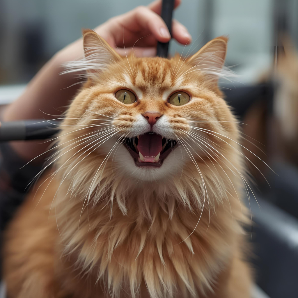 Fluffy orange cat with healthy skin and coat after Ayurvedic skincare